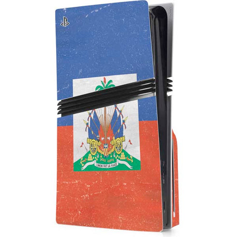 Haitian Flag Distressed PS5 Pro Disk Console Skin